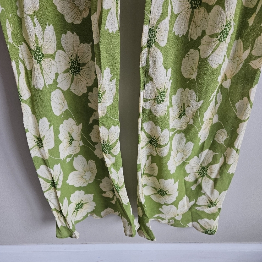 Reformation Green Floral Gale Sheer Mid Rise Bias Pant In Lovebird - Picture 7 of 14